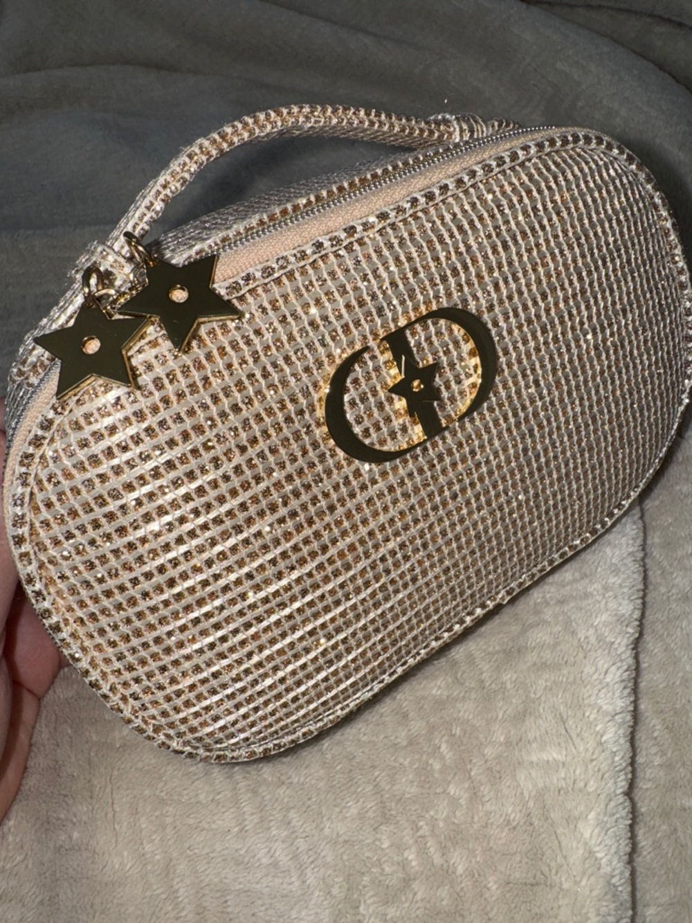 Gold Glitter Crossbody Clutch - Women's Sparkle Bag -Makeup Bag